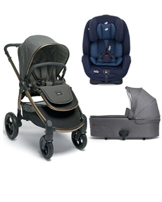 Ocarro Simply Luxe Pushchair & Shadow Grey Carrycot with Joie Car Seat Navy Blazer